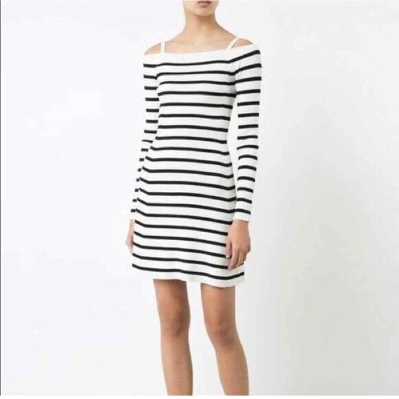 Theory Pirellia Prosecco Striped Cold Shoulder Ribbed Knit Dress - Picture 1 of 8